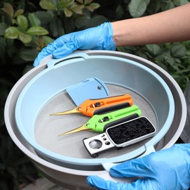 LAWNFUL Trimming Tray KIT: Trimming Tray with Screen + Curved & Straight Blade Trim Scissors + Illuminated Loupe, Sturdy Trim Bin