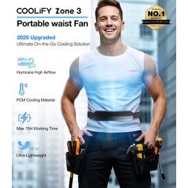 TORRAS 2025 Top Portable Waist Fan COOLiFY Zone 3, Ultra-Light Personal Wearable Belt Fan, 26ft/s Strongest Wind for Full Body Cooling【No.1 Cooling Area & Cool Tech】 Rechargeable for Outdoor/Jobsite