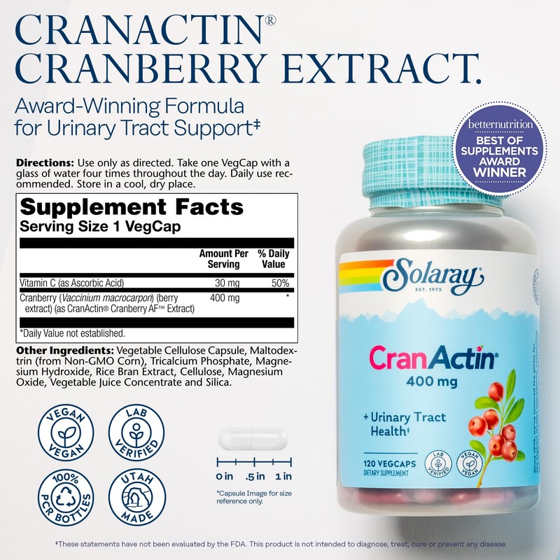 SOLARAY CranActin Cranberry Extract 400 mg - Cranberry Supplements for