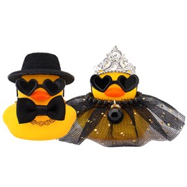wonuu Pair Set of 2 Wedding Rubber Ducks, Bride Groom Duckies Marriage Rubber Duck Mini Couple Ducky for Ceremony Gift Souvenir Marry Blessings Elegant Heartwarming Present, Black