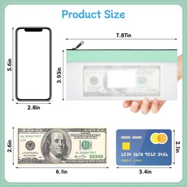 Pack of 6 Money Bags, Bank Bag, 20 x 10 cm, Transparent Pencil Case Bag with Zip for Cash, Check, Receipts, Organiser