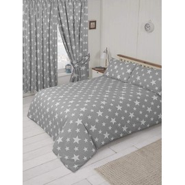 My Home 66" x 72" Stars Grey Curtains With Tie Backs, Pencil Pleat Header Tape, Novelty Kids Children's Design, Slate White