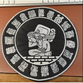 Unbranded Large Mayan Calendar Back Patch, 9.5in. Silver on Black Iron on patches,  (#28)
