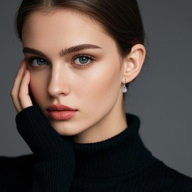 Hypoallergenic Silver Stud Earrings for Women with Hollow Teardrop Dangle Pendant and Simulated Diamond Studded CZ Stones