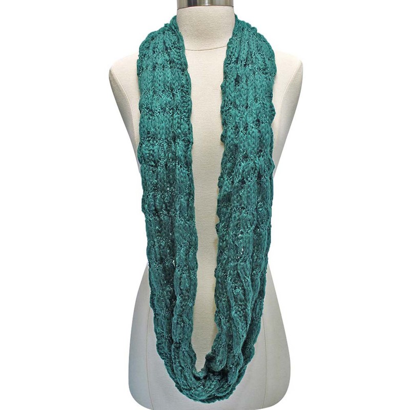 Green Winter Bubble Knit Infinity Circle Scarf