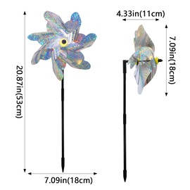 KOKMEYA 10-Pack Reflective Bird Repellent Pinwheels 7.1 Inches in Diameter Silver, Outdoor Bird Deterrent, High Reflective Effect, Suitable for Yard, Balcony, Garden