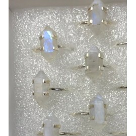 Natures Creations Stackable rainbow moonstone crystal point sterling silver ring size 9