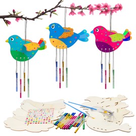 Wednok 6-Piece 3D Bird Wind Chime Craft Set for Children, Birds Craft Set, Wooden Spring Craft Set, Glockenspiel Creative Craft Sets, Wind Chimes for Spring, Easter, Christmas