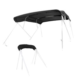 SavvyCraft 4 Bow Bimini Top Replacement Cover 10 Feet Long, Durable Marine Grade Canvas Sun Shade Boat Canopy, Easy Install Zipper Sleeves, 4 Bow 120 inches Long, 91-96 inches Wide, Black Color