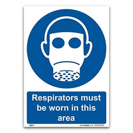 Respirators must be worn in this area Sign - A4 1mm Rigid Plastic - Mandatory Safety PPE