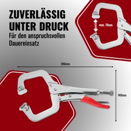 Poppstar Metal Clamp in C Shape (Length 28 cm) C Clamp with 7 cm Span and Plastic Handle