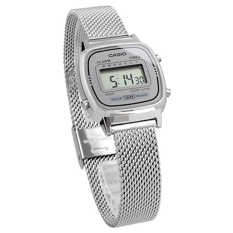 CASIO LA670WEM-7 Casio Standard Women's Quartz, Digital Metal, Mesh, Silver,