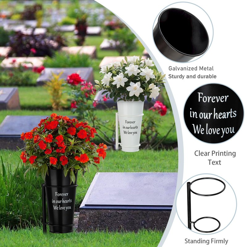 Cemetery Vases with Spikes, Metal Grave Flowers Holder with Draining
