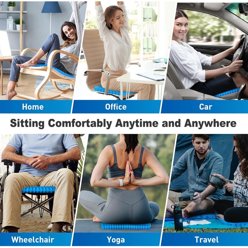 Gel Seat Cushion for Long Sitting, Double Thick, Pressure Relief
