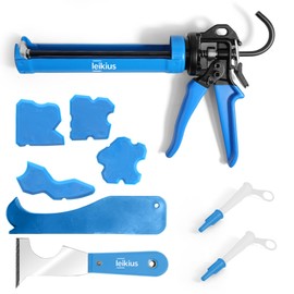 PRO Caulk Gun Kit Heavy Duty Silicone Caulking Gun Thrust Ratio 25:1 No-drip Rotating Barrel and Caulking Tools,Sealant Tools Grout Scraper For Kitchen Bathroom Sink Joint,With Gift Box