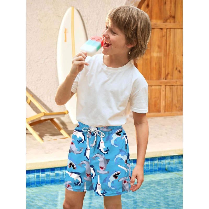 BesserBay Little Boys Summer Blue Shark Adjustable Drawstring Stretch Swim