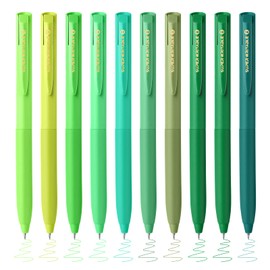 Valtiner 10 Pcs Assorted Color Gel Pens for Journaling, 0.5 mm Fine Point Pen Set Retractable, Quick Dry Smooth Writing Colored Ink, Aesthetic Office School Supplies for Note Taking (Green Series)