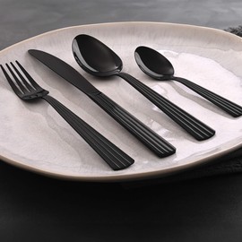 GRÄWE Besteckset für 4 Personen aus Edelstahl, schwarzes Essbesteck, Tafelbesteck Set 16-teilig, spülmaschinengeeignet, Besteck Set mit Dekor - Serie Athen