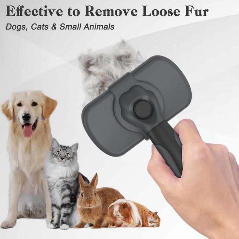 Dipoo Self-Cleaning Deshedding Brush for Dogs & Cats - Skin-Friendly