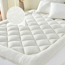 HOMTEC Mattress Topper Twin XL for Back Pain Thick Mattress Pad Cover Sherpa Plush Pillow Top Down Alternative Fill Mattress Cover with 8-22 Inch Deep Pocket