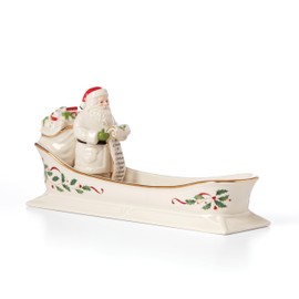 Lenox 894187 Holiday Santa's Sleigh Cracker Tray, 1-Piece, Ivory, Red & Green, 10" x 2.75", Christmas Hosting
