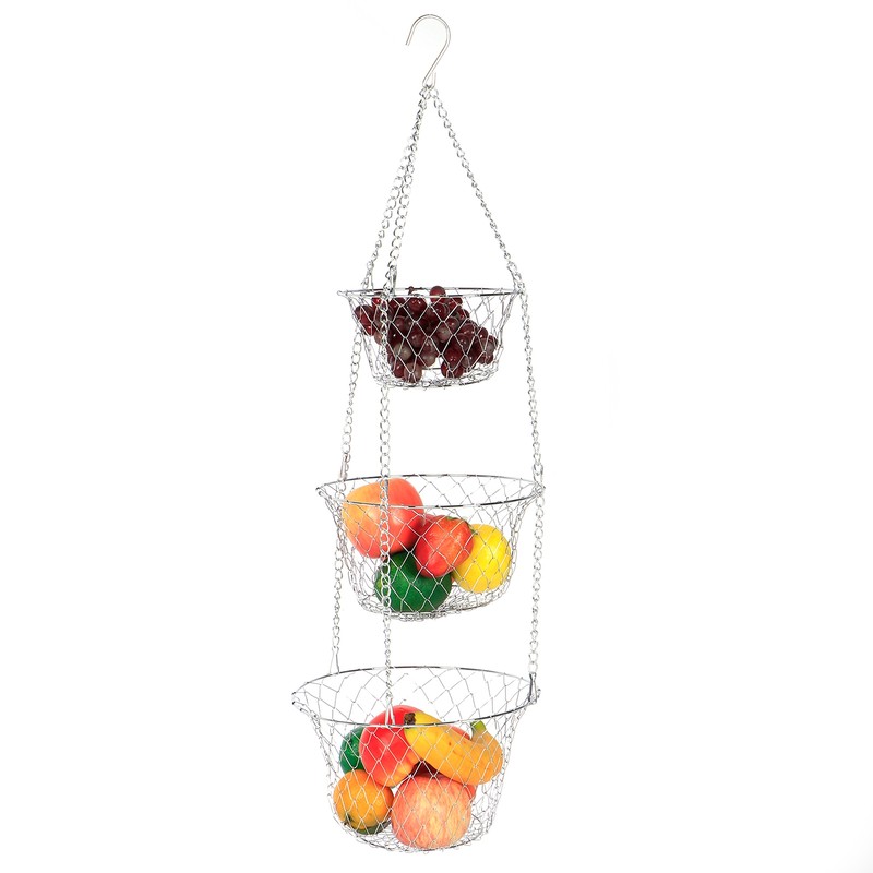 3‑Tier Flower Basket Iron Wire Hanging Vegetable Storage Fruit Organizer