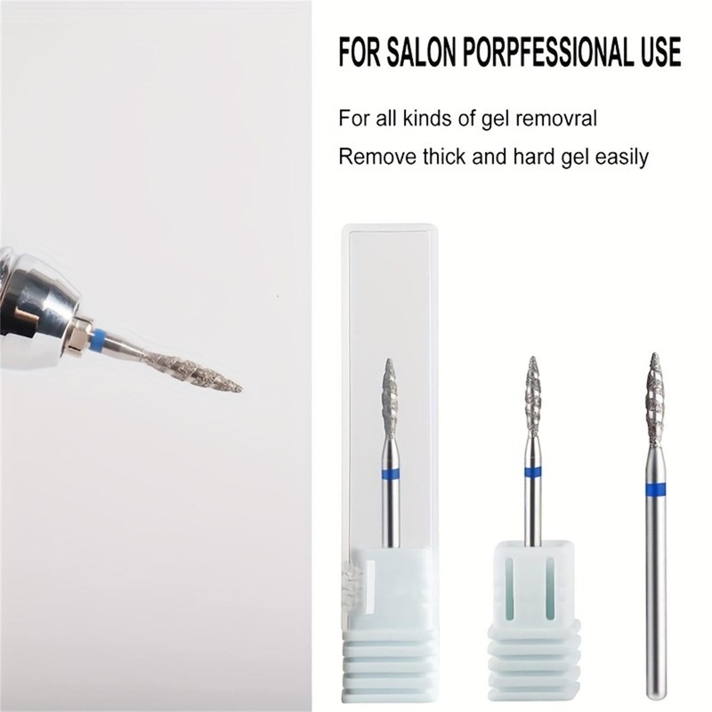 Acycoin2A 2PCS Tornado Flame Diamond Nail Drill Bit 3/32" Manicure