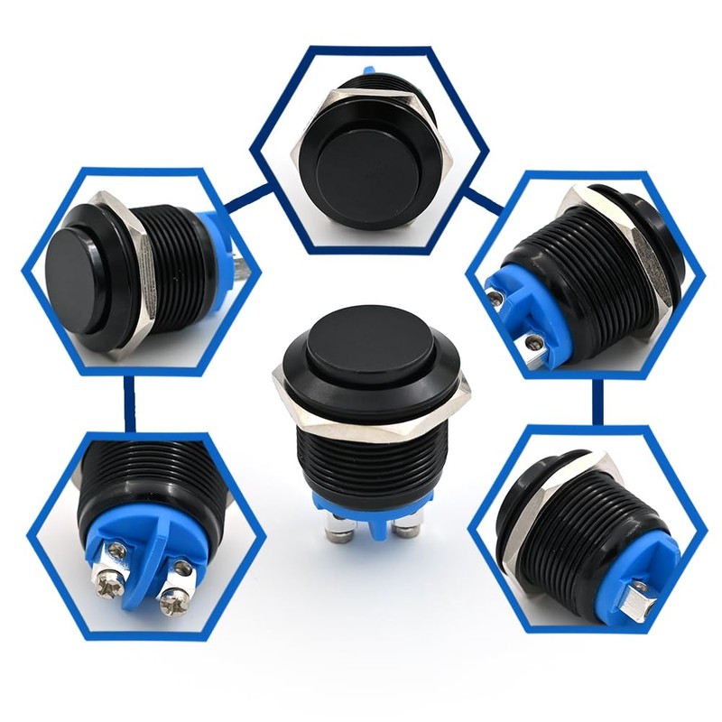 FILN 5PCS 19mm Momentary Push Button Switch, Small Reset Spst