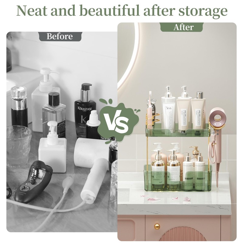 Shuang Qing Countertop Storage - 2 Tier Green, Bathroom Counter