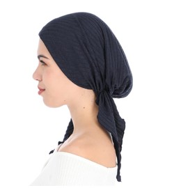 Madison Headwear Bufandas de cabeza preatadas para mujer con un acabado único de aluminio brillante y tela acanalada elástica, Azul marino, M