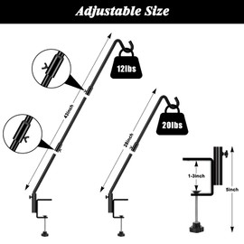 FEED GARDEN [Upgrade Version 2 Pack Bird Feeder Hanger Adjustable 43 Inch Deck Hooks for Railing 360 Degree Swivel Heavy Duty Hanging Hooks for Bird Feeders Wind Chimes