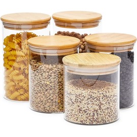 Juvale Assorted Glass Storage Jars - Airtight Container to Preserve Freshness - Clear View Glass Jar with Lid - Pantry Organizer for Coffee, Sugar & Grains - Pack of 5, 3.7/2.8/2-Cup