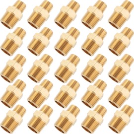 LTWFITTING Brass Pipe Hex Reducing Nipple Fitting 3/8-Inch x 1/4-Inch Male BSPT (Pack of 25)