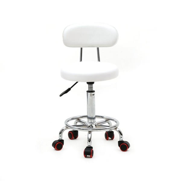 FRITHJILL Rolling Stool with Back White Drafting Spa Stool with Wheels Adjustable Salon Stool Swivel Stool