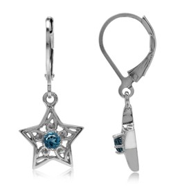 Silvershake Genuine London Blue Topaz White Gold Plated 925 Sterling Silver Filigree Star Leverback Earrings