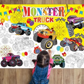 Monster Trucks Coloring Poster for Kids Giant Coloring Poster Large Monster Coloring Tablecloth Jumbo Coloring Books for Kids Classroom Home Birthday Party Supplies Favor