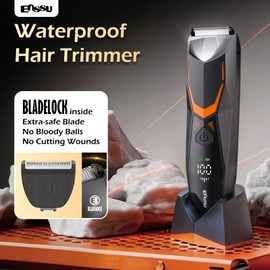 ENSSU Body Hair Trimmer for Men, IPX7 Waterproof Electric Trimmer with Digital Battery Display, 6000RPM Ceramic Blades for Beard, Body & Head Hair Grooming, Includes 4 Guards & Travel Bag