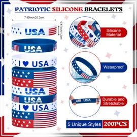 Meooeck 4th of July Silicone Bracelet American Flag Patriotic Party Wristband Red White and Blue Rubber Wristbands for Independence Day Fourth of July Accessories Parade Throws Bulk Gifts (100 Pcs)