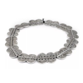 The Bead Chest Silver Double Sun Dotted Baule Beads 49x36mm Ivory Coast African Flat Large Hole