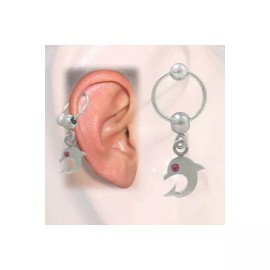 Luxe Modz Cartilage - Tragus Dolphin Design with Jewels (16G-3/8 In-10mm)