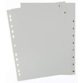 Dividers/Index Sheets, Polypropylene, DIN A4 with Numbers 1–10, Full Coverage, Cover Sheet Made of Sturdy Paper for Labelling, 5-Pack of 10 Dividers, Extra Wide for Organising Files in the Office