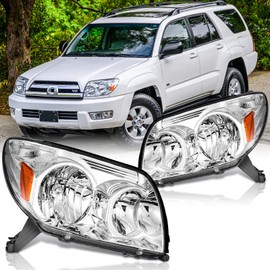 Headlights Assembly Pair for 2003 2004 2005 Toyota 4Runner Limited/Sport/SR5 Utility Headlamps Head Lights Replacement Left Driver and Right Passenger Side,Chrome Housing Amber Reflector