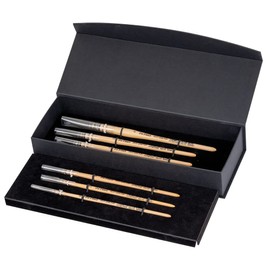 da Vinci Watercolor Series - Petit Gris Pur 6 Brush Gift Box Set 4015 - Traditional Quill - Series 418 Sizes 3/0, 2/0, 0, 1, 2 & 4 - Pure Russian Blue Squirrel for Mop & Wash Techniques