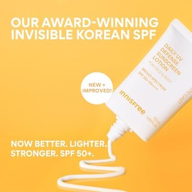 Innisfree Protector solar diario UV Defense SPF 50+ PA ++++, protector solar facial coreano, acabado invisible, amplio espectro, sin yeso blanco, lige