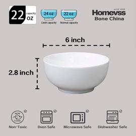 HomeVss, Bone China Coupe Shape, Elegance White Deep Bowl 6", Case of 6