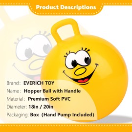 EVERICH - Pelota de juguete para niños, bola hinchable de 20 pulgadas con asa, juguetes inflables de lúpulo para niños y niñas