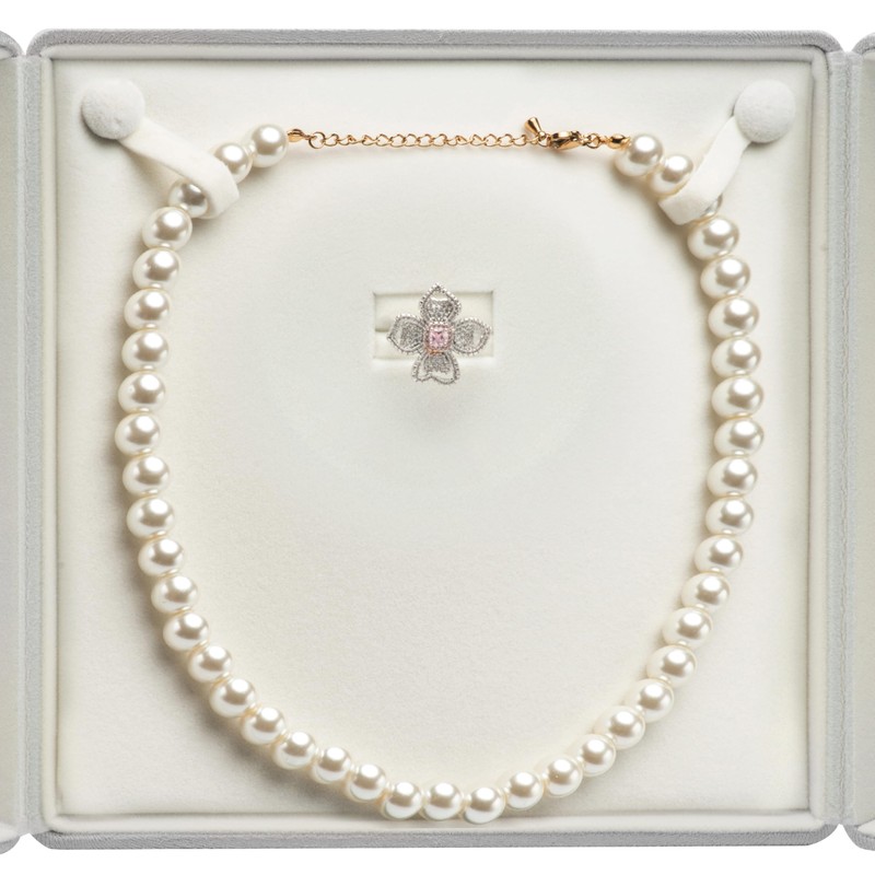 COWFEX Velvet Big Chunky Pearl Necklace Ring Gift Box Showcase