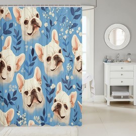 Feelyou Cute Puppy Dog Fabric Shower Curtain Floral Pet Puppy Shower Curtain for Kids Boys Girls Cartoon Animal Pekingese Curtains Microfiber Bathroom Decor,72x72 Inches
