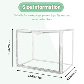 Cutora 1 PACK Clear Book Storage Organizer Stackable Acrylic Book Display Box with Magnetic Door for Bookshelf Easy Assemble Bookcase Containers Display case for Comics Toys Handbags Shoes Purses