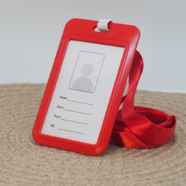 BAWAKO ID Card Holder with Neck Strap, ID Card Holder Made of Durable Plastic, ID Badge Holder, Hard Plastic (Red) Pack of 4